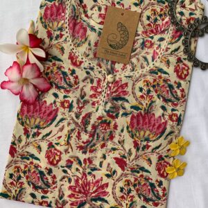 Cream Kamal Floral Cotton Kurta