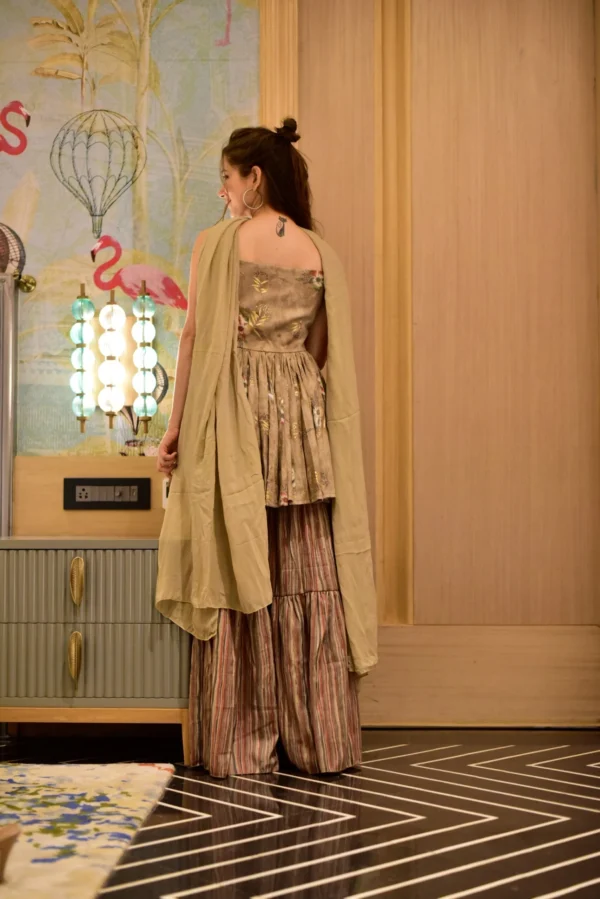 afiza light brown kurta sharara set - Image 3