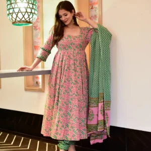 arunima pink cotton suit set