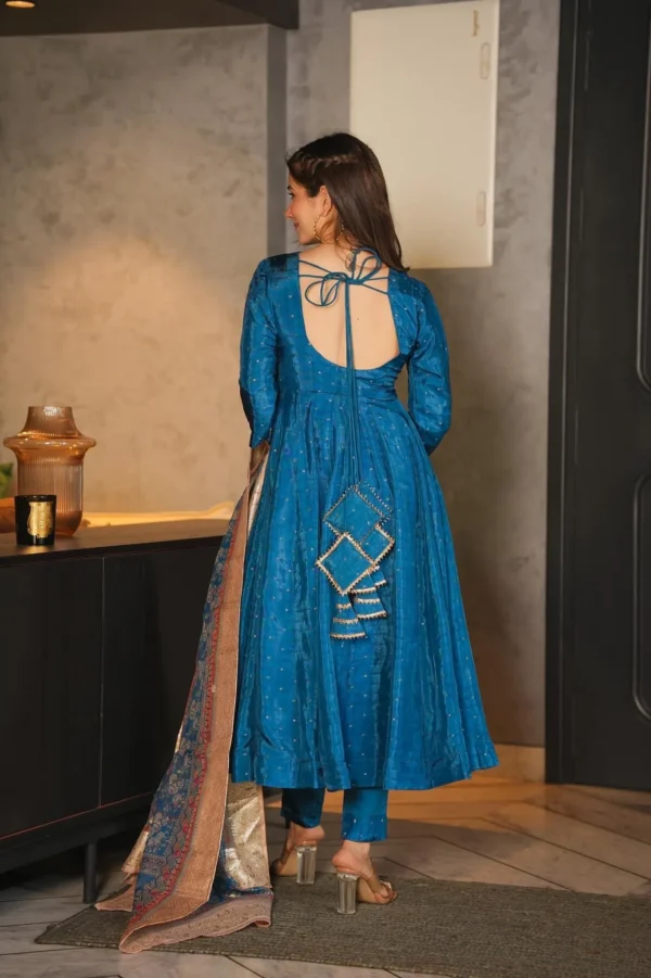 aqua blue silk suit set - Image 2