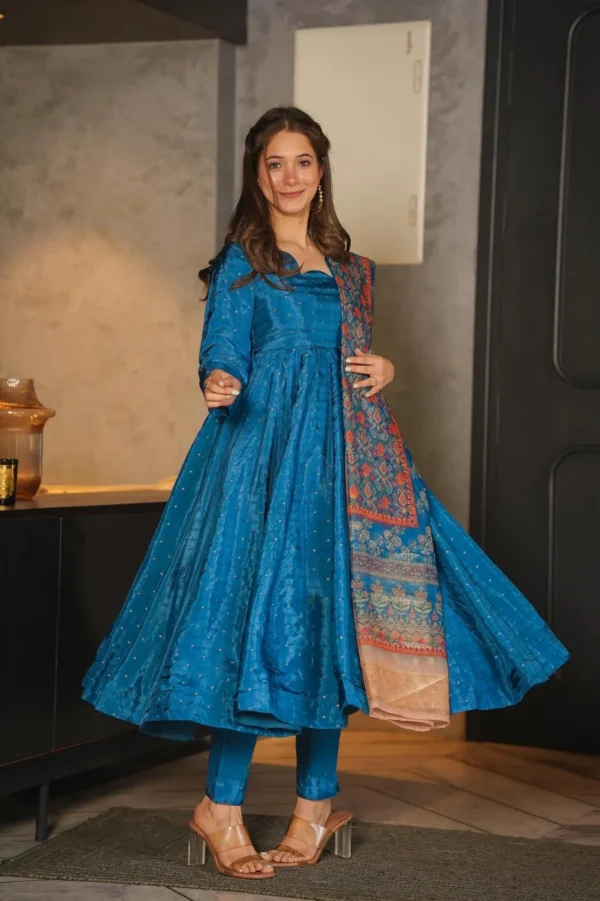 aqua blue silk suit set - Image 3