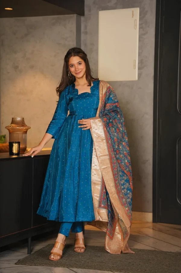 aqua blue silk suit set - Image 4