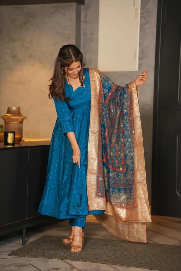 aqua blue silk suit set - Image 5
