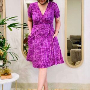 LILAC BANDHANI PRINT WRAP DRESS