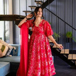 magenta pink organza suit set