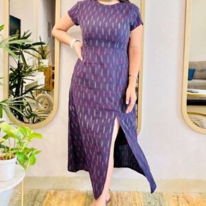 AUBERGINE IKAT SLIT DRESS