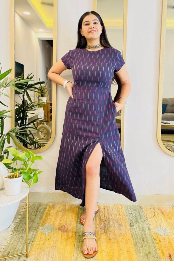 AUBERGINE IKAT SLIT DRESS - Image 3