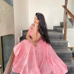 baby pink knee length maxi
