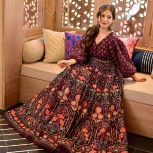 meadow wine chanderi maxi