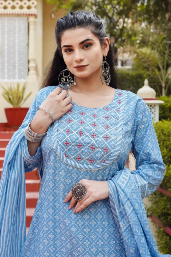 Powder Blue Breathable Relaxing Fit Cotton Suit (3 piece) - Image 4