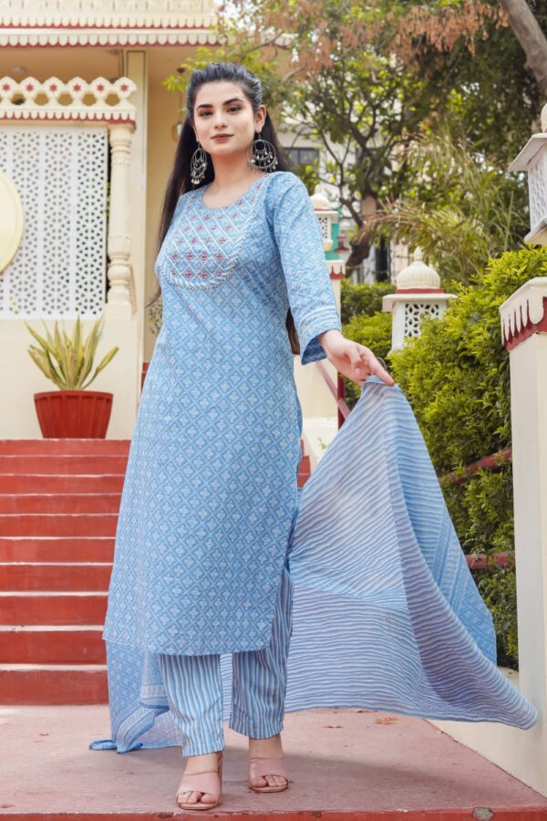 Powder Blue Breathable Relaxing Fit Cotton Suit (3 piece) - Image 5