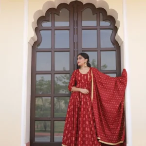 MAROON ANGRAKHA SUIT SET