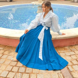 azure silk skirt set