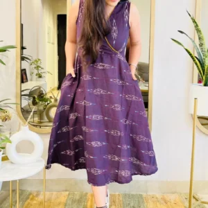 AUBERGINE IKAT VOLUMINOUS DRESS