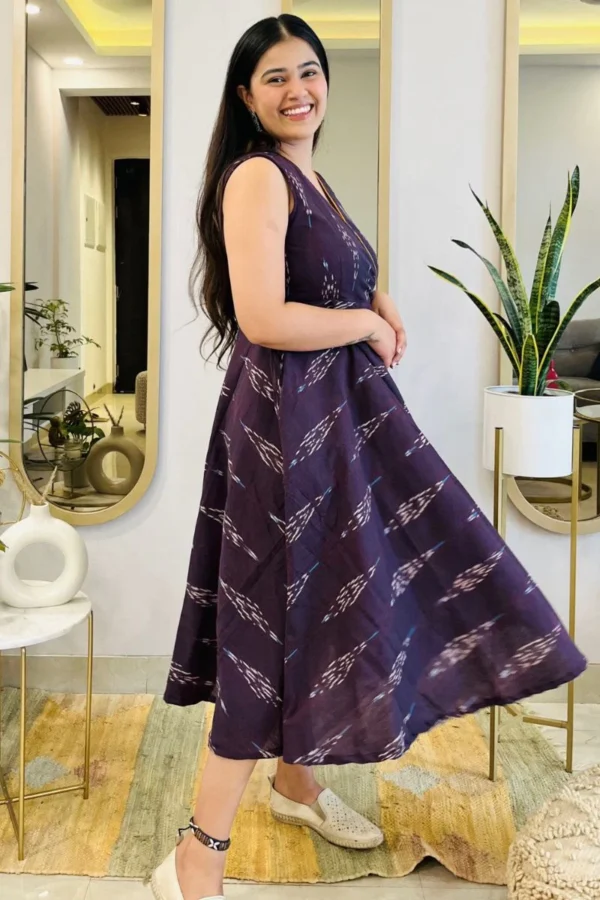 AUBERGINE IKAT VOLUMINOUS DRESS - Image 5