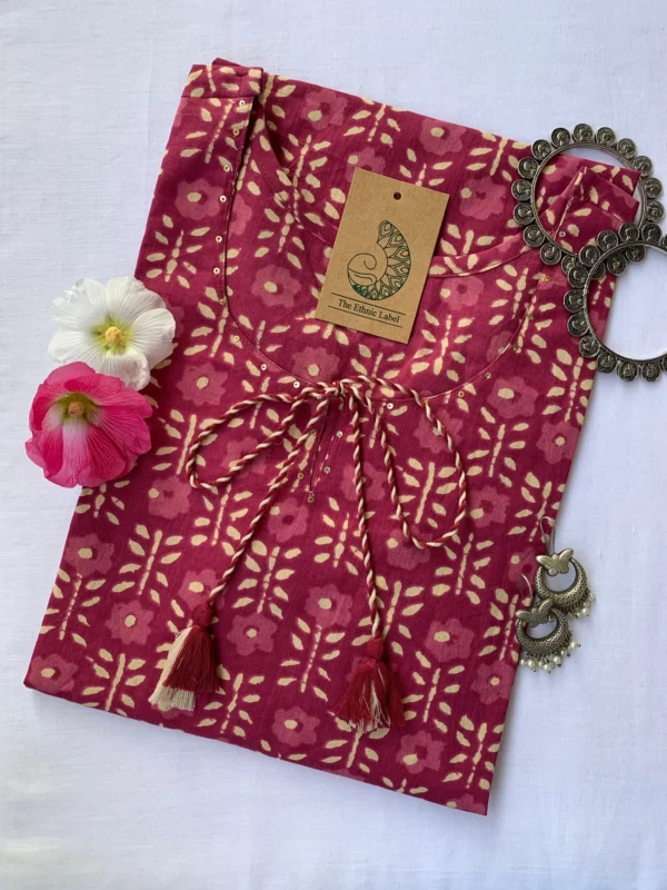 Bagru Hand Block Printed Tassel Cotton Kurta - Image 2