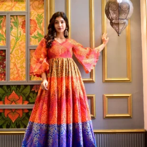 multicolor pearl chanderi maxi