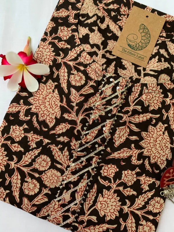 Black Bagru Floral Jaal Cotton Kurta - Image 3