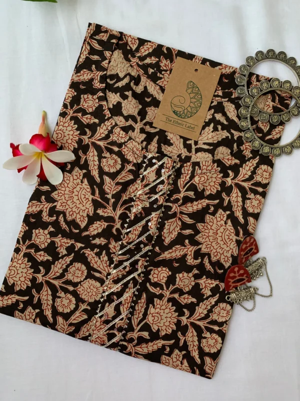 Black Bagru Floral Jaal Cotton Kurta - Image 2