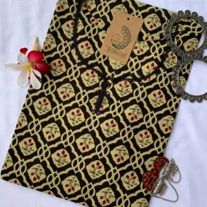 Black Pattern Lace Cotton Kurta - S