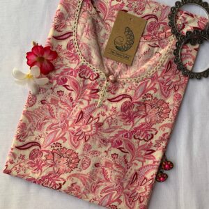 Cream-Pink Floral Jaal Cotton Kurta
