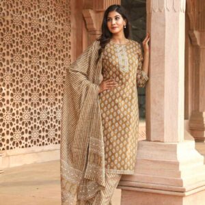 Retro Feels Brown Babe Cotton Suit Set (3 Piece)