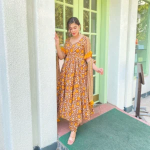 mustard brown cotton suit set