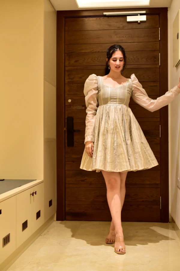 beige shimmer chanderi dress - Image 2