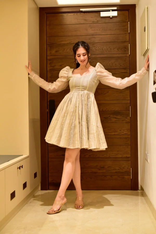 beige shimmer chanderi dress - Image 3