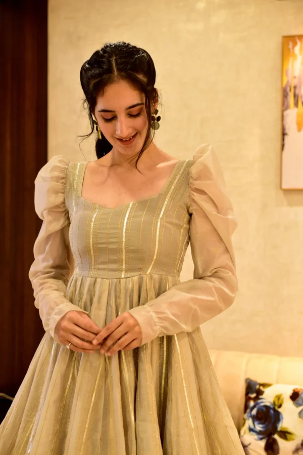 beige shimmer chanderi dress - Image 4
