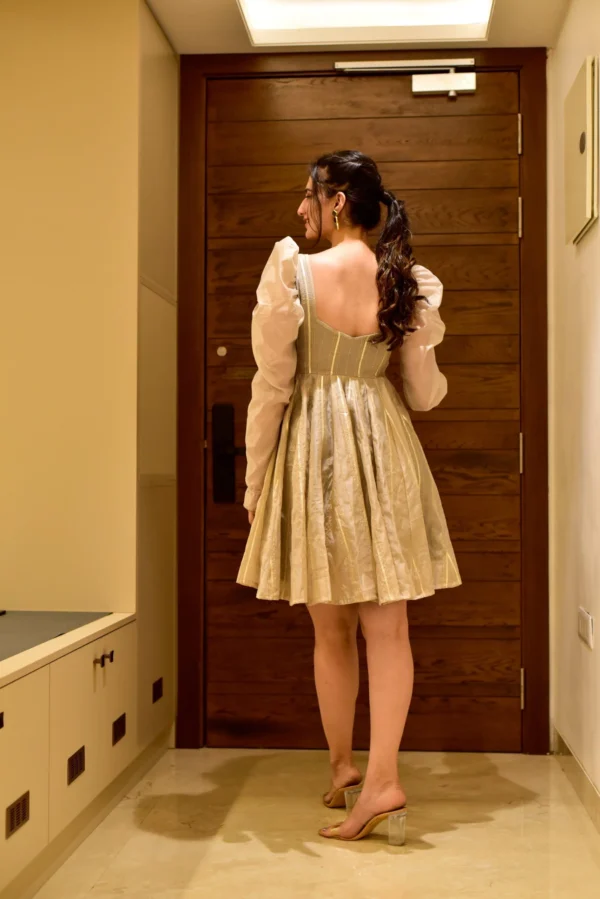 beige shimmer chanderi dress - Image 5