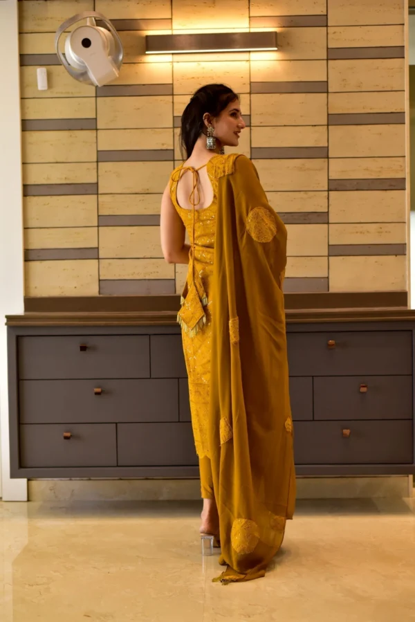 mustard chikankari kurta set - Image 5