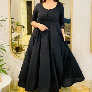 BLACK EMBROIDERED ANARKALI MAXI DRESS