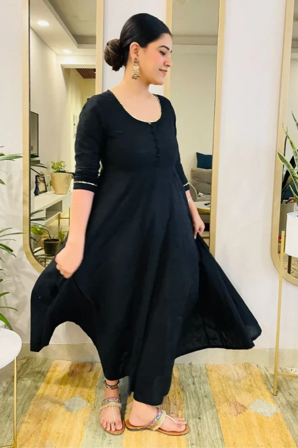 BLACK EMBROIDERED ANARKALI MAXI DRESS - Image 3