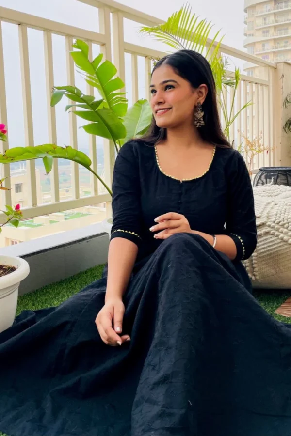 BLACK EMBROIDERED ANARKALI MAXI DRESS - Image 4