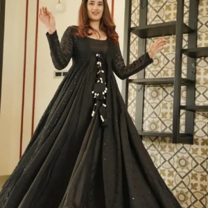 black embroidered shrug set
