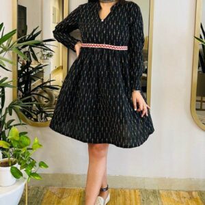 BLACK IKAT FLARED DRESS