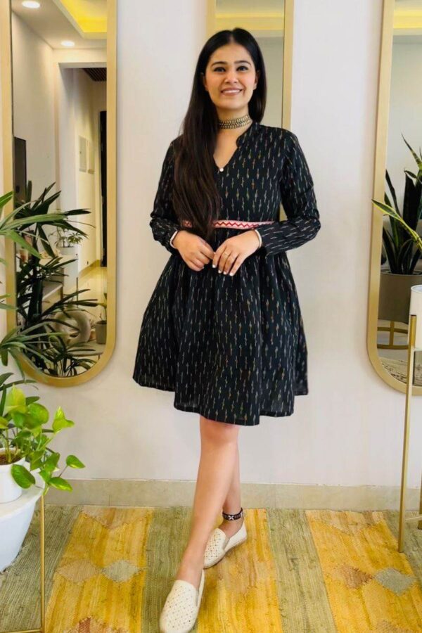 BLACK IKAT FLARED DRESS - Image 3
