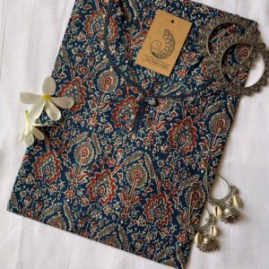 Blue Ajrakh Laced Cotton Kurta - M