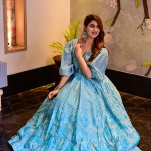 blue aura chanderi maxi set