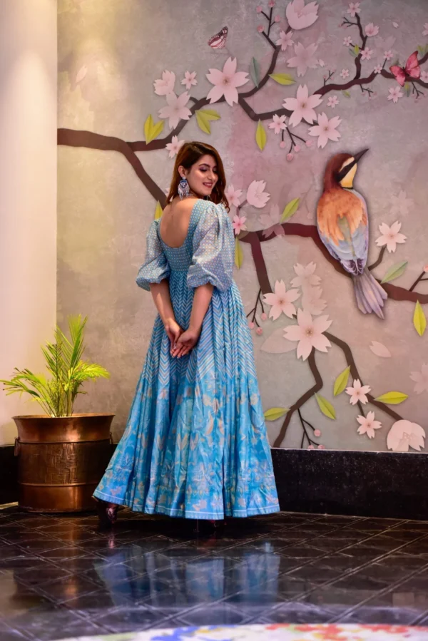 blue aura chanderi maxi set - Image 3
