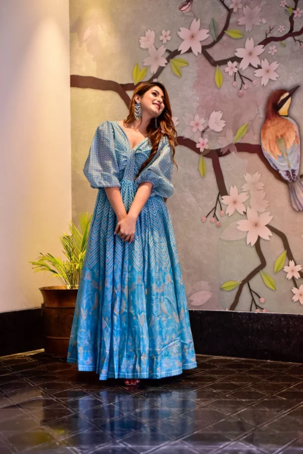 blue aura chanderi maxi set - Image 4