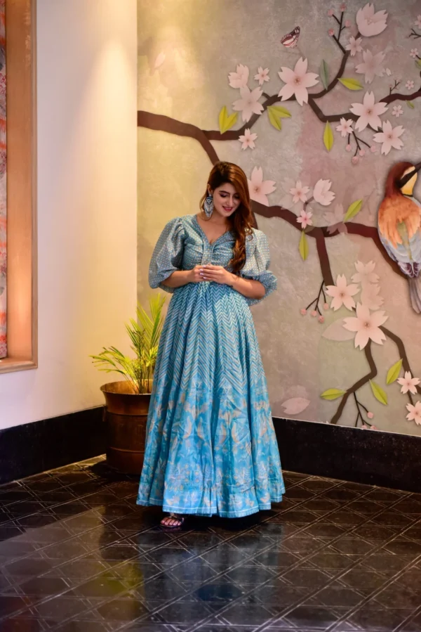 blue aura chanderi maxi set - Image 5