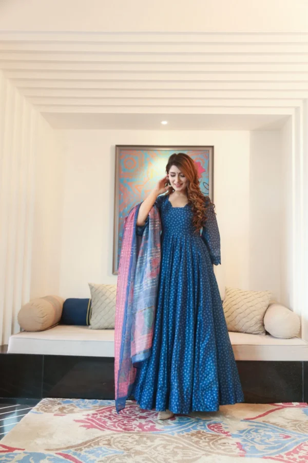 blue asmi chanderi maxi set - Image 2