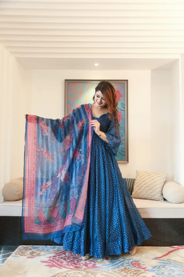 blue asmi chanderi maxi set - Image 5
