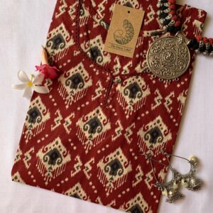 Maroon Pattern Laced Cotton Kurta - L