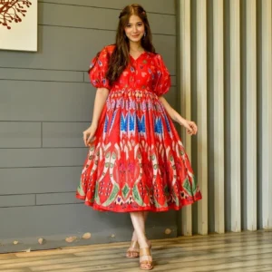 bloom red chanderi dress