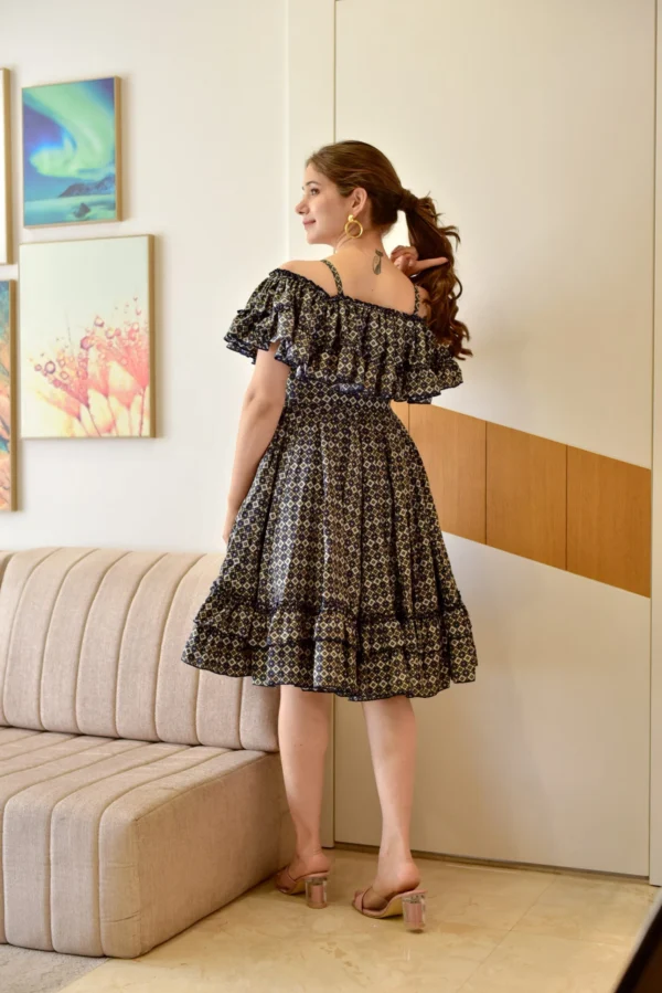 BLACK IKAT BOW-BACK FLARED DRESS - Image 4