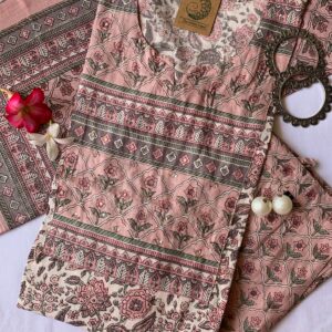 Peach Blossom Cotton Kurta Set - 3 pc - M