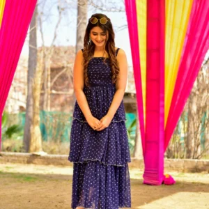 Blue georgette layered dress